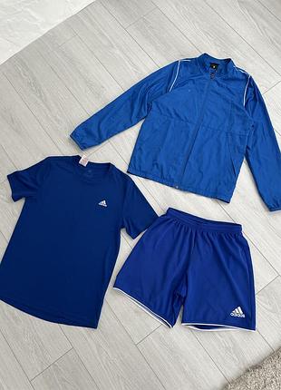 Спортивний комплект adidas синій (вітровка nike футболка, шорти)