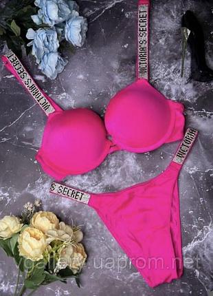 Комплект жіночої білизни victoria's secret рожевий зі стразами