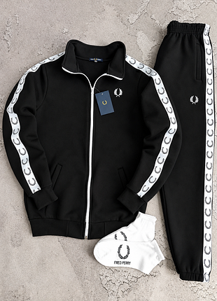 Спортивный костюм fred perry на флисе кофта фред пери черная флис + штаны зима s / m / l / xl / xxl