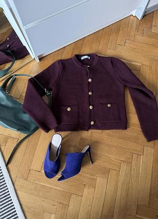Жіночий кардиган zara бордовий на ґудзиках з кишенями