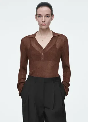 Поло жіноче cos sparkly ribbed-knit polo shirt / м