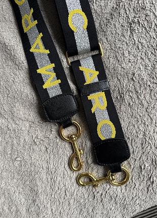 Ремінь для сумки marc jacobs текстильний з написом чорно-сріблясто-жовтий