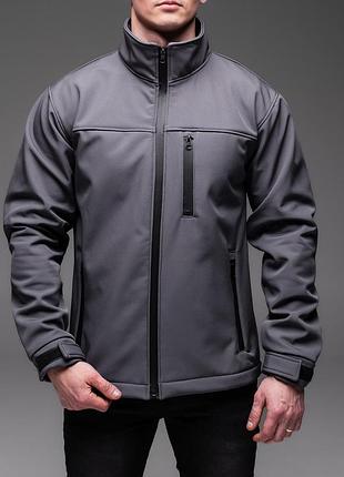 Мужская куртка на флисе без капюшона softshell серая 4