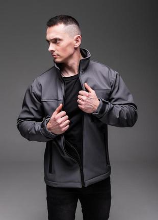 Мужская куртка на флисе без капюшона softshell серая 5