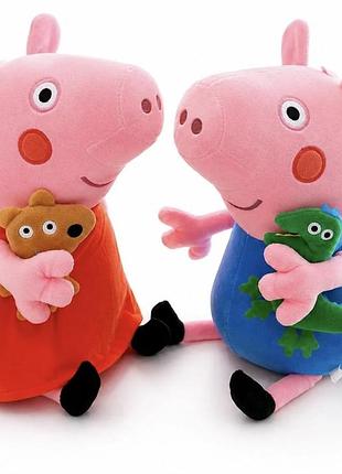 Набір м’яких іграшок із популярного мультсеріалу «свинка пеппа» (peppa pig): свинка пеппа в червоній сукні  та її молодший братик свинка джордж