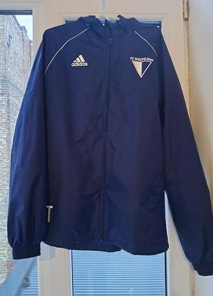 Вітрівка adidas синя з капюшоном.
