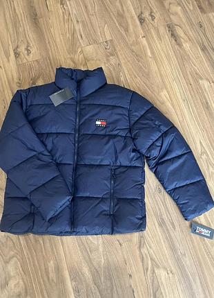 Пуховик tommy jeans синій дутий на блискавці