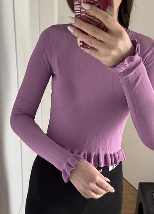 Лонгслів жіночий zara лавандовий з воланами
