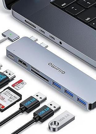 Хаб 7-в-2 для macbook pro/air m1/m2/m3, hdmi 4k, 16", thunderbolt 3, 2023), usb 3.0 (адаптер для 13", 2021, кардридеры, 15" – usb-c ta326