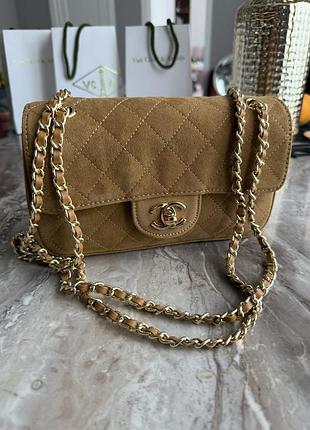 Сумка жіноча chanel mini flap 20 см замшева коричнева