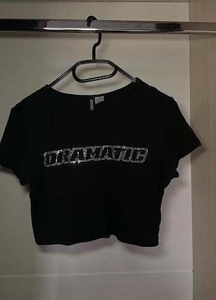 Чорний кроп-топ h&m divided зі стразами dramatic y2k (розмір m)