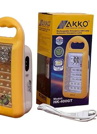 Ліхтар лампа hk-400gt akko rechargeable emergency led lamp 26 led, мультифункціональний led ліхтарик, є в наявності ta337