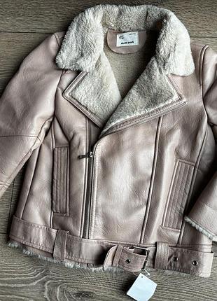 Куртка zara косуха з екошкіри з хутром рожева