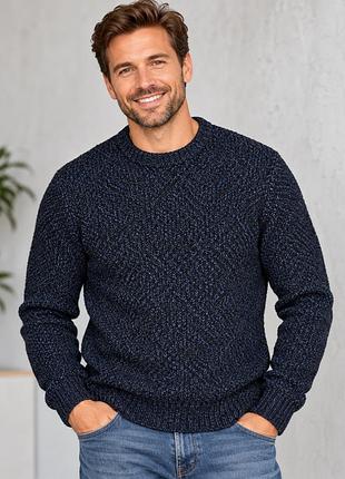 Чоловічий в'язаний светр h&m темно-синій l (бавовна)