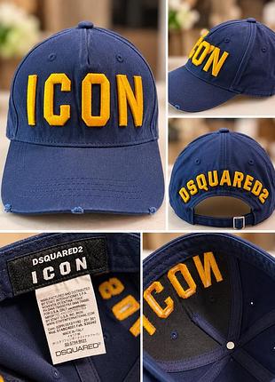 Кепка dsquared2 icon оригінал синя бейсболка 56–59 см унісекс з об’ємною вишивкою та рванками бавовна