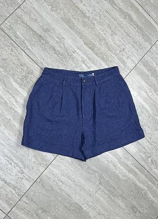 Polo ralph lauren women’s coral blue bermuda high rise 100% linen 4" short шорти льон