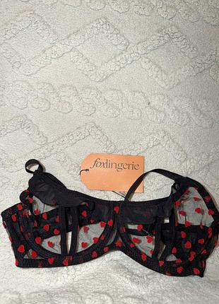Бюстгальтер foxlingerie чорний з червоними серцями 75b 34b