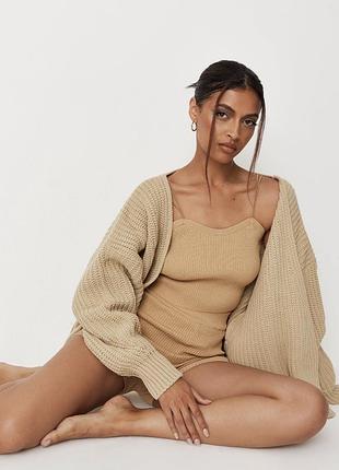 Кардиган жіночий missguided batwing бежевий в’язаний оверсайз з об’ємними рукавами xs-s