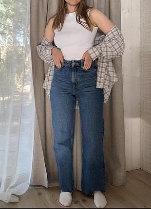Джинси жіночі zara прямі сині з високою посадкою