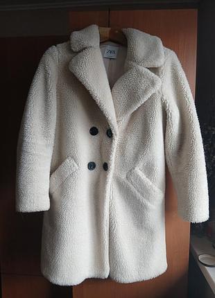 Жіноча шуба zara тедді молочна