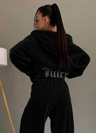 Спортивний костюм жіночий juicy couture велюровий чорний з капюшоном та стразами