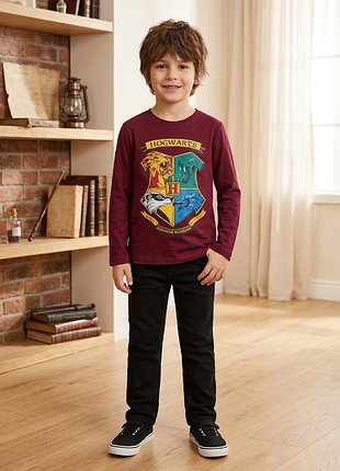 Бордовый лонгслив с гербами гогвартса от harry potter для мальчика 7 лет, рост 122 см