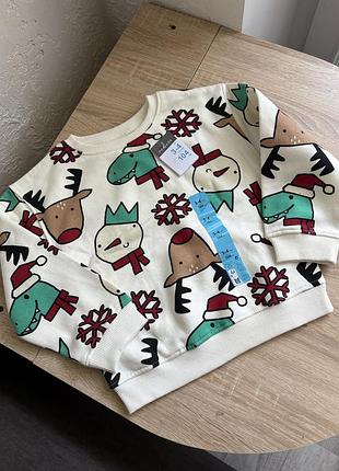 Світшот новорічний кофта новорічна утеплена primark для хлопчика 3-4 роки 104 розмір різдвяний світшот светр світер дитячий тепла кофта з оленями