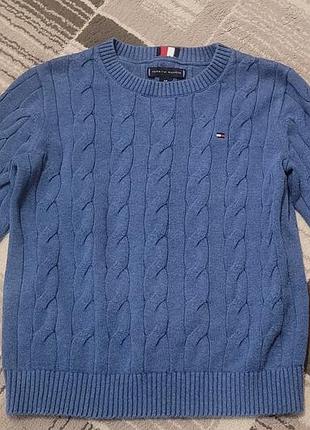 Светр tommy hilfiger блакитний в'язаний з круглим вирізом