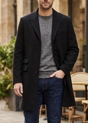 Черное классическое пальто burton menswear london, размер l (шерсть)