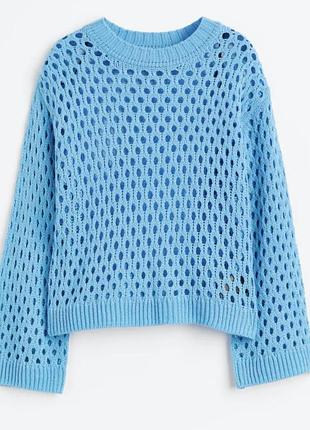 Яскраво-блакитний ажурний джемпер-сітка h&m divided (розмір m)