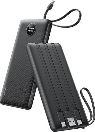 Повербанк vrurc t1116 10000 mah з вбудованими кабелями, led-дисплеєм та чохлом (чорний)
