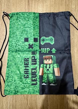 Сумка для взуття minecraft рюкзак на зав'язках зелено-чорна