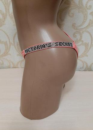 Трусики плавки-бразилиана низ от купальника со стразами и логотипом victoria's secret