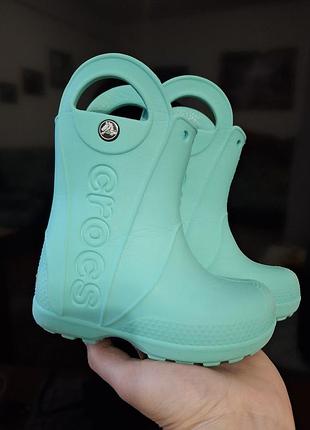 Чоботи гумачки crocs c7,  розмір 23-24, колір м'ятний, бірюзовий, устілка  14,5 см