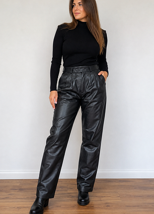 Шкіряні штани ixs leather, натуральна шкіра, чорні, утеплені, вінтажні, розмір 46