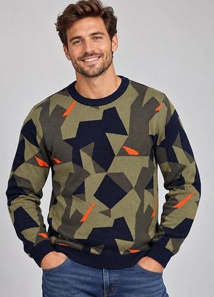 Джемпер чоловічий jack & jones, оливковий камуфляж, розмір m, 100% бавовна
