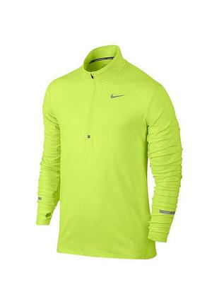 Чоловічий біговий лонгслів (спортивну кофту) nike dri-fit element half-zip running top яскравого неоново-жовтого кольору (фірмовий відтінок volt).