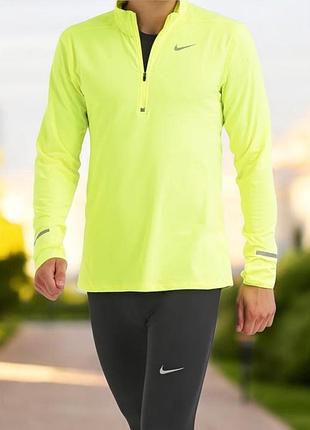 Чоловічий біговий лонгслів (спортивну кофту) nike dri-fit element half-zip running top яскравого неоново-жовтого кольору (фірмовий відтінок volt).