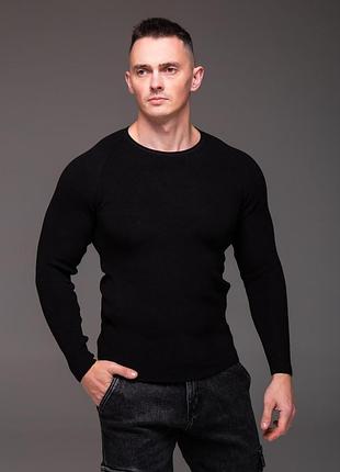 Черный мужской свитер slim fit
