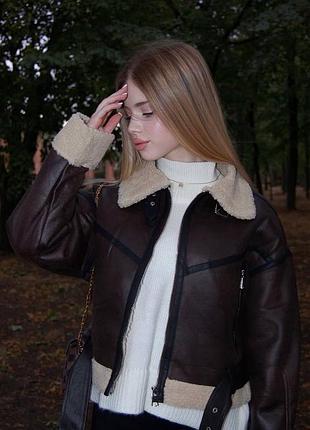 Жіноча дублянка, темна екошкіра, розмір m
