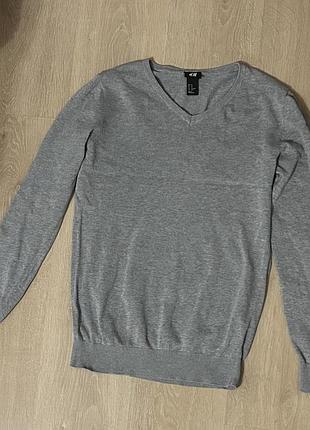 Чоловічий светр h&m сірий з v-подібним вирізом🩶🩶🩶