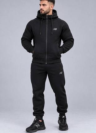 Чоловічий зимовий спортивний костюм new balance на флісі чорного кольору