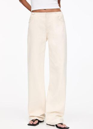 Широкі джинси pull&bear wide-leg молочного кольору (екрю)