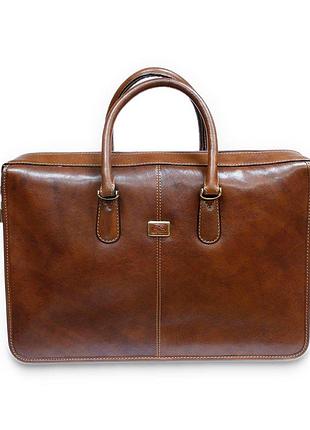 Деловой портфель из гладкой глянцевой натуральной кожи tony perotti 20920_1 (8098 cognac) коньячный