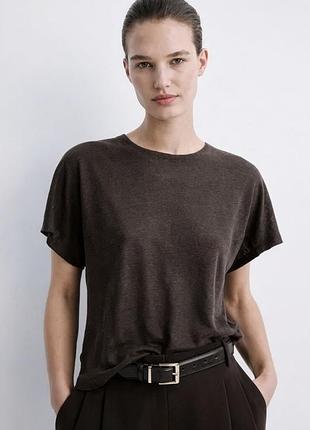 Футболка жіноча massimo dutti вкорочена лляна коричнева