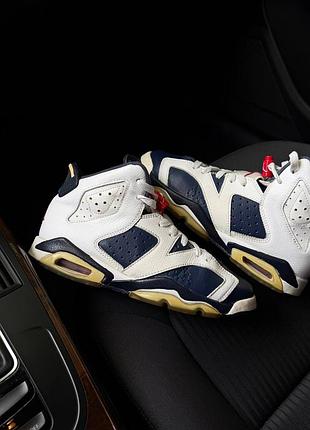 Кросівки жіночі nike jordan 6 retro біло-сині шкіряні
