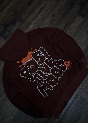 Худі pull&bear оверсайз коричневе з вишивкою