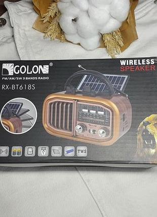 Bluetooth колонка golon, ретро стиль, винтаж, приемник, карты памяти, зарядка от солнца, usb