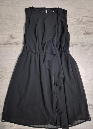 Коротка жіноча сукня h&m чорна шифонова без рукавів з оборками