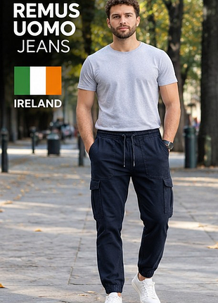 Мужские брюки карго remus uomo jeans Ирландская, темно-синие, slim fit, 32s, новые с бирками
